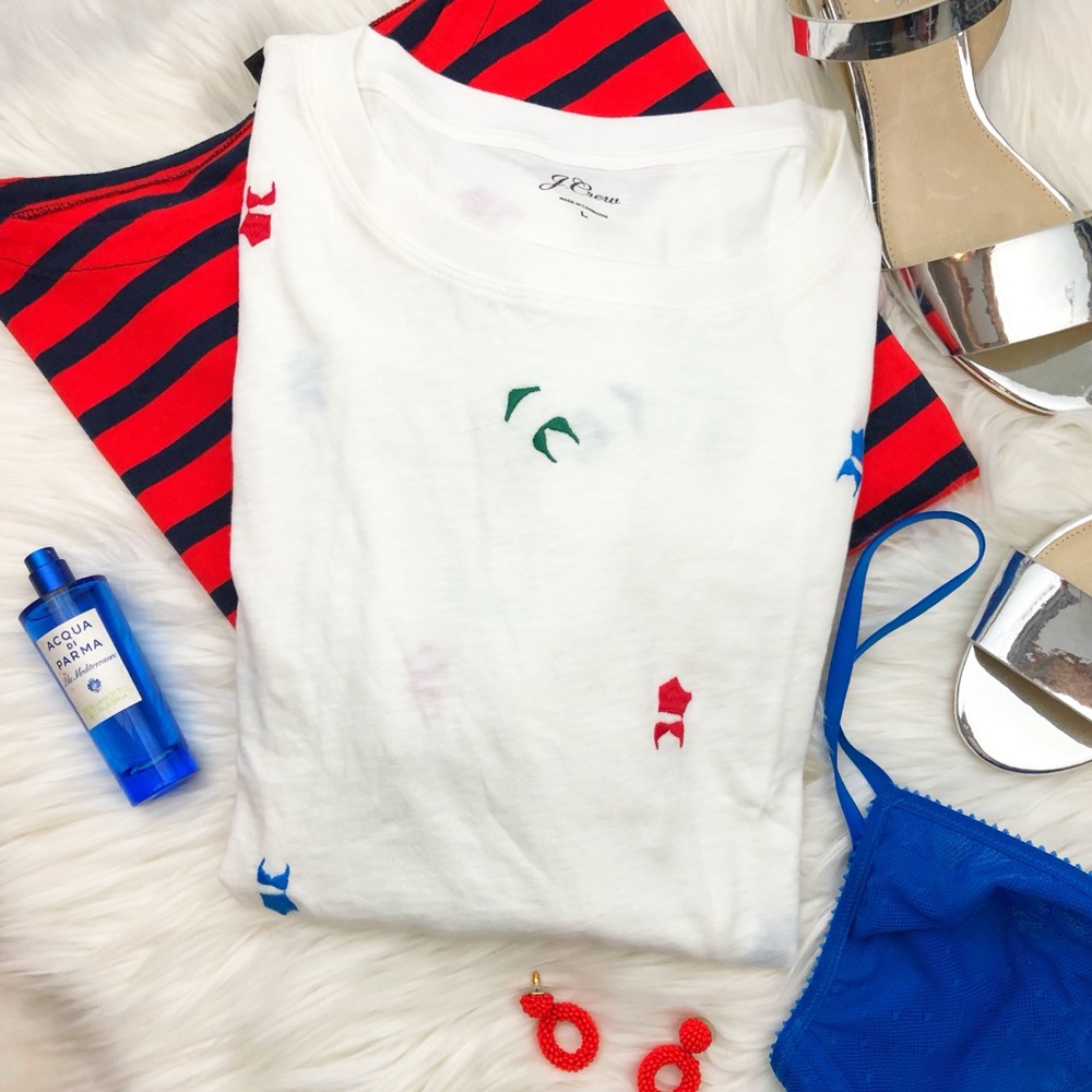 J. Crew White Embroidered Bikini Tee